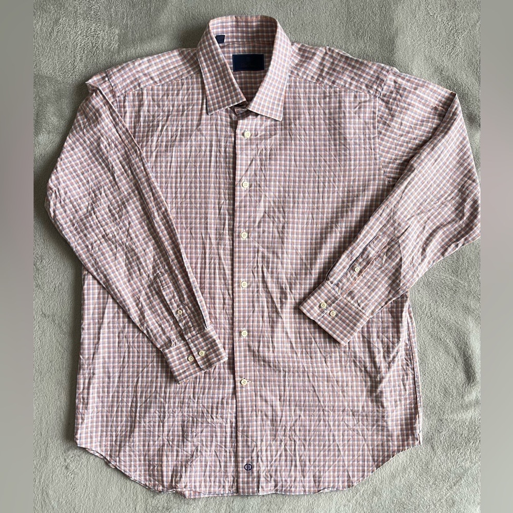 David Donahue Plaid Cotton Twill Dress Shirt Size 17.5